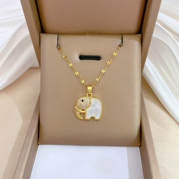 Gold Plated Charm Auspicious Elephant  Pendant Neckalce For Women