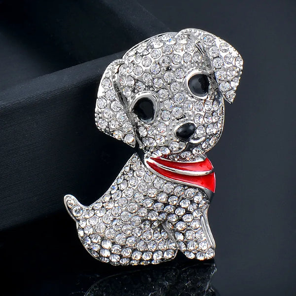 lovely cute crystal dog animal brooches women pin party wedding accessories