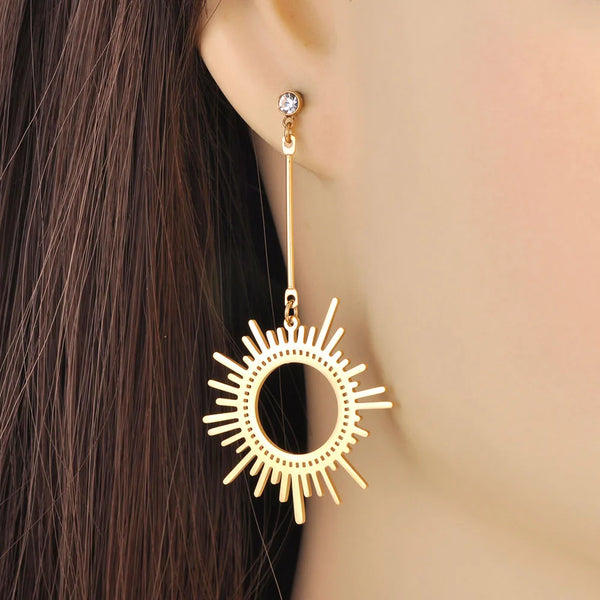 Stainless Steel Gold Plated Sunlight Handmade Metal Casting Earrings