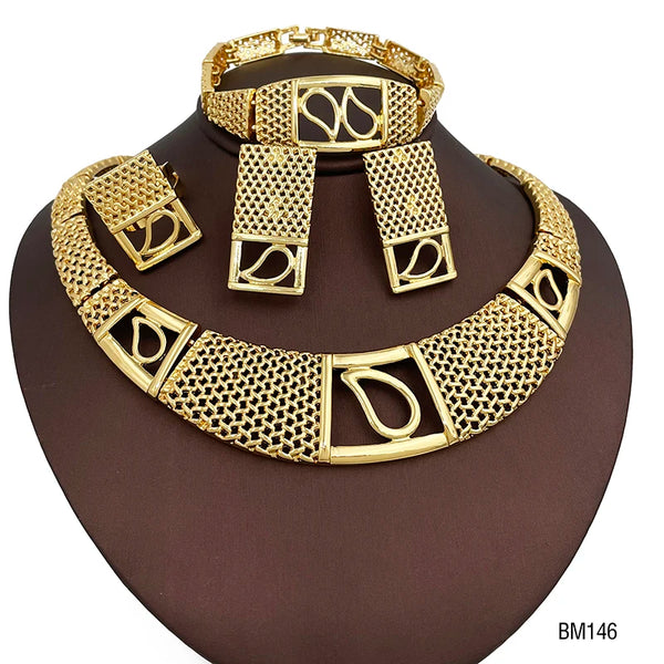 Dubai  Necklace For Women Jewelry Set Two Tone Earrings Ring