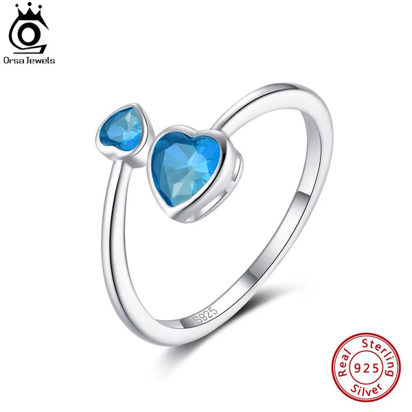 925 Sterling Silver Double Heart Birthstone Rings