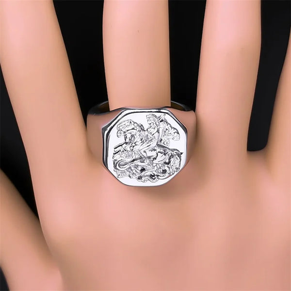 Vintage St. Michael Protect Ring for Men Women Stainless Steel Silver Color Punk Biker Rings