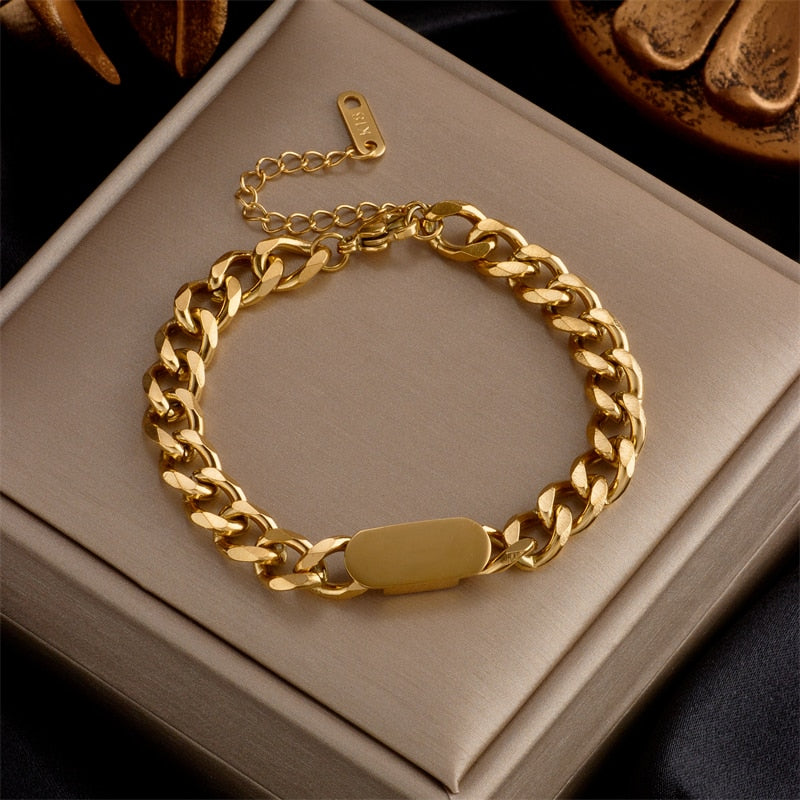 316L Stainless Steel Fashion Link Chain Bangle Bracelet for Women