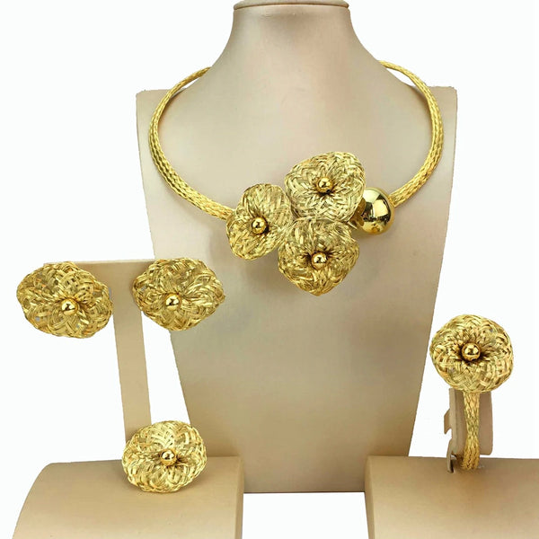 Newest Brazilian Jewelry Sets High Quality Leaf Flower Necklace  for Women