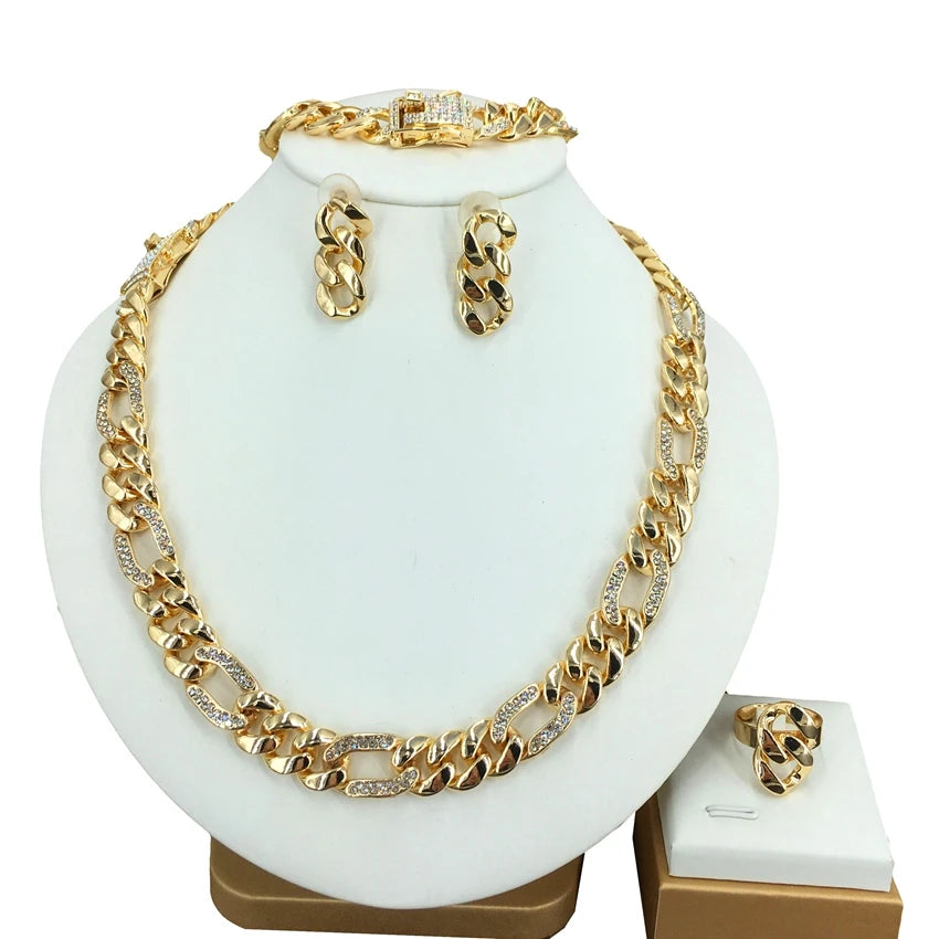 Popular Chain Necklace Earrings Bracelet Ring Fashion Jewelry Sets for Women