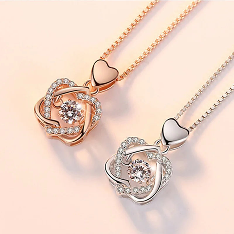 Beating Heart Luxury Zircon Necklace With Lift Rose Gift Box For Girlfriend