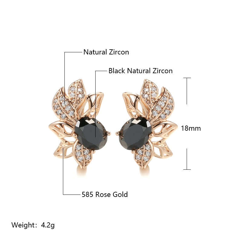 Flower Design Oval Black Zircon Hollow Women Earrings