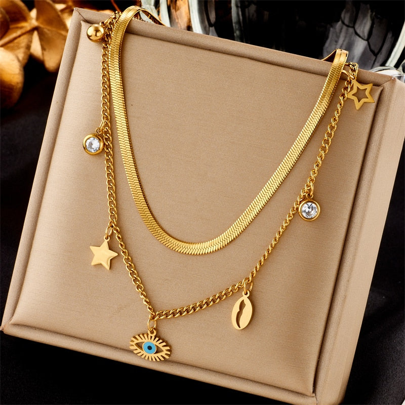 316L Stainless Steel Geometric Ball Beads Pearl Chain Necklace For Women