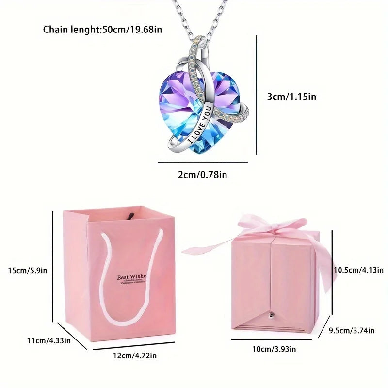 I Love You Zircon Pendant Necklace With Double Door Rose Gift Box For Mom