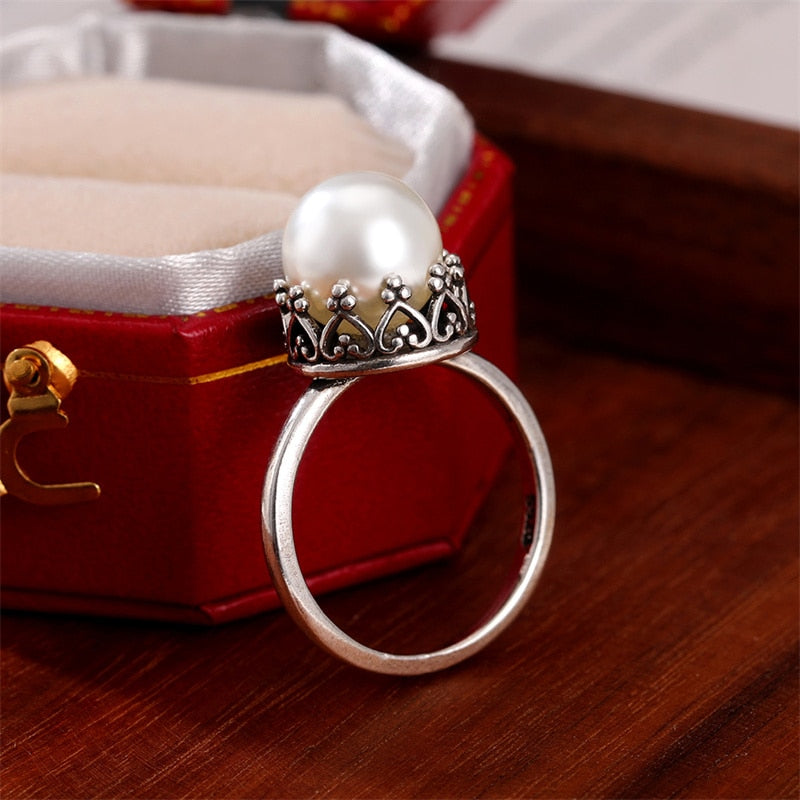 Trendy Imitation Pearl Wedding Rings for Women