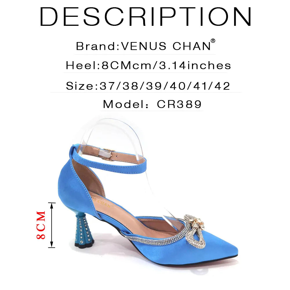 Sky Blue Comfortable Streamline Pointed Toe Noble Ladies Stiletto Shoes and Bag