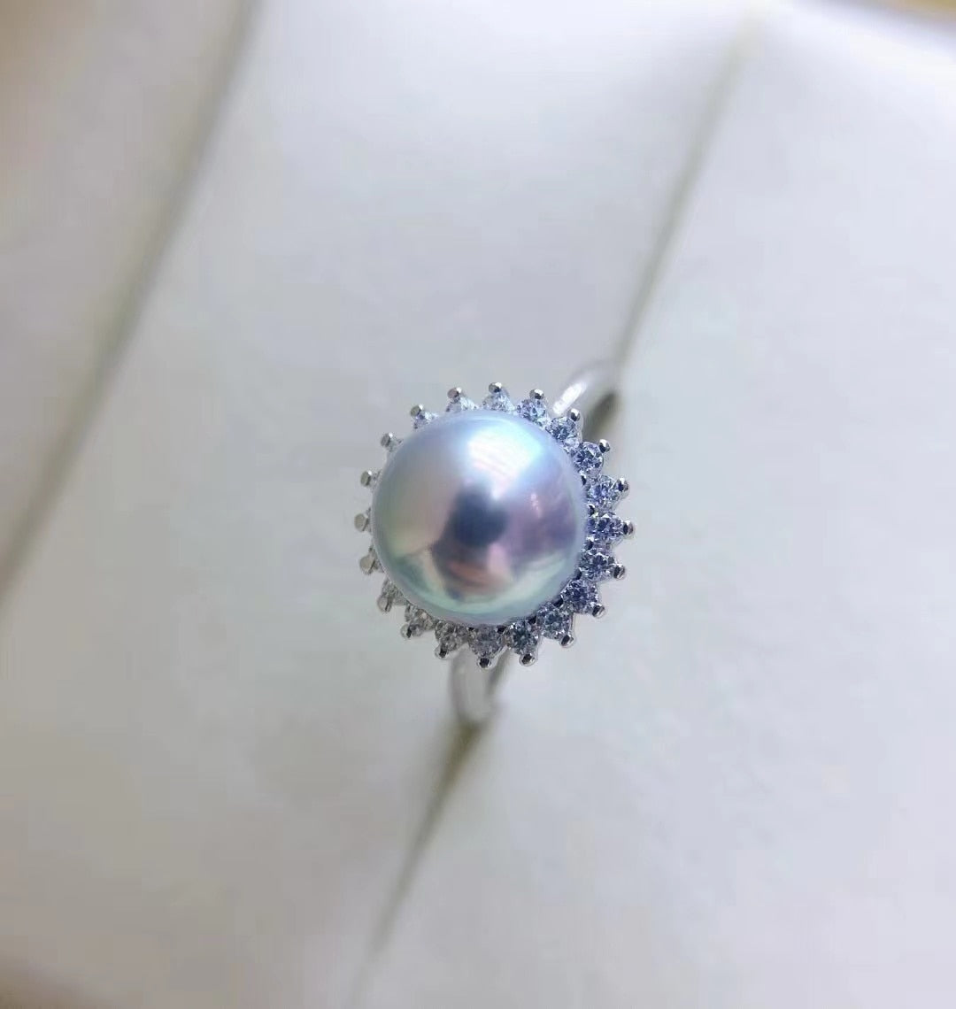 925 Sterling Silver Akoya 8-8.5mm Pearl Adjustable Rings