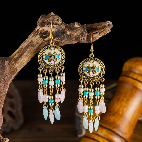 Bohemian Vintage Round Drop Oil Dangle Earrings for Women