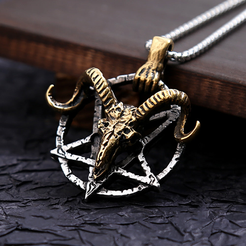 Vintage Stainless Steel Satan Goat Head Pendant Necklace For Men