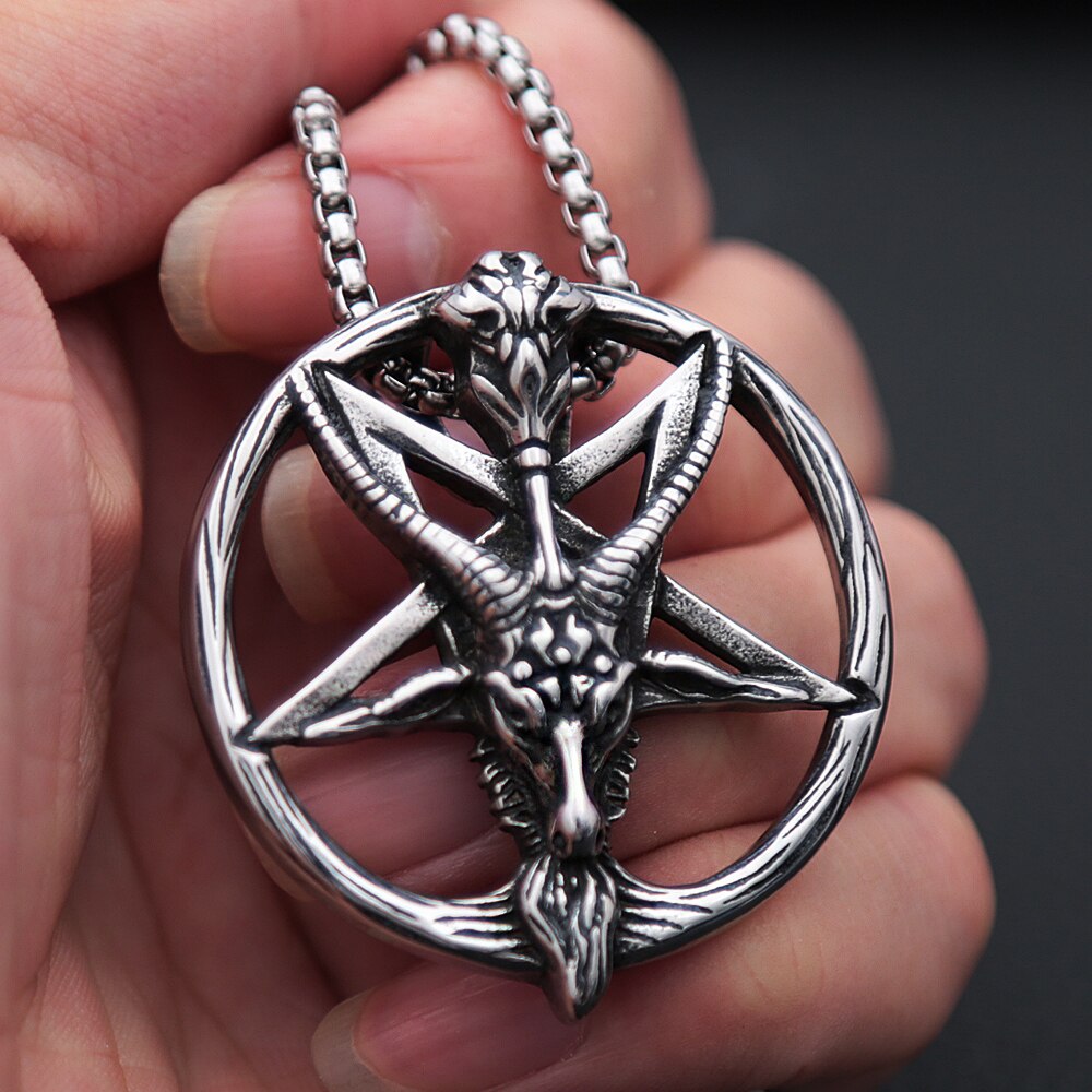 Gothic Skull Satan Necklace Men Boys Retro Stainless Steel Goat Head Pendant Necklace