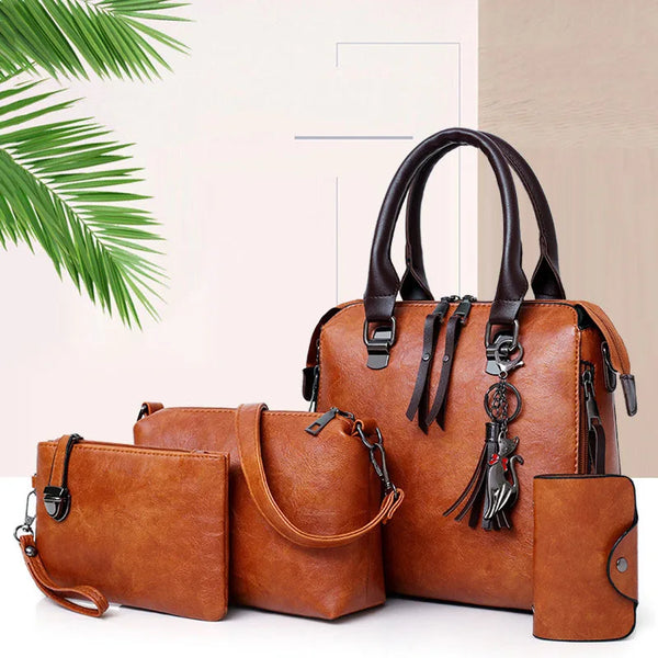 Simple Oil Leather Classic Style Crossbody Bags Women 4 Piece Set