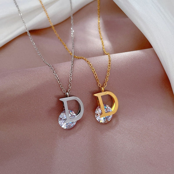 Titanium Steel Gold Plated Delicate Faceted Cutting AAA Zirconia Pendant Necklaces for Women