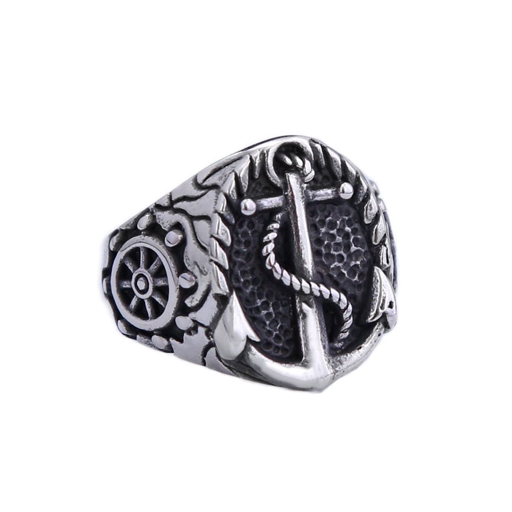 Vintage Stainless Steel Viking Anchor Ring For Men Women