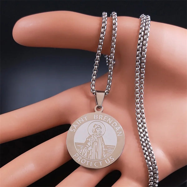 Silver Color  Stainless Steel Round Pendant Necklace Women/Men