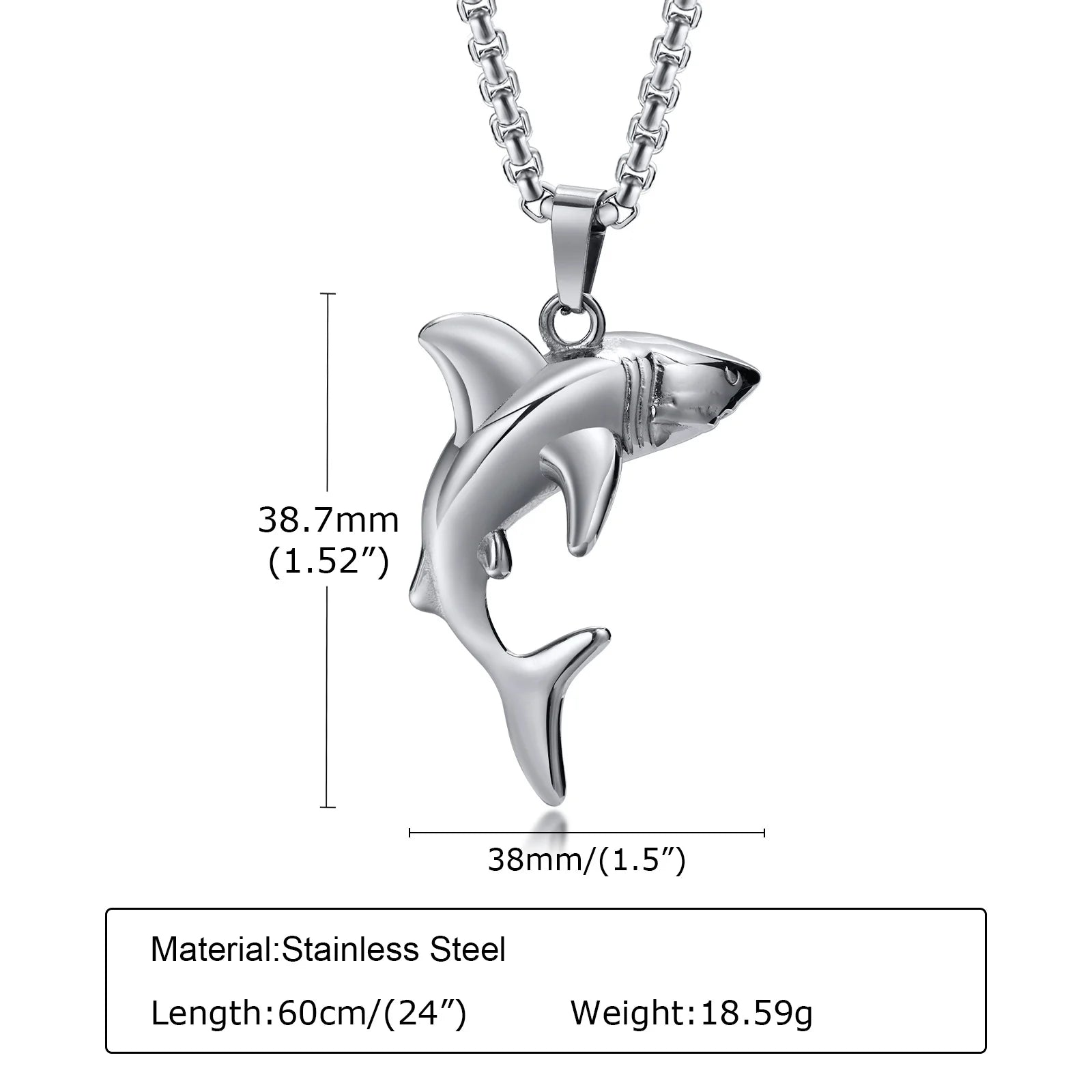 Rock Punk Shark Necklaces for Men, Cool Fashion Animal Pendant Collar Gifts