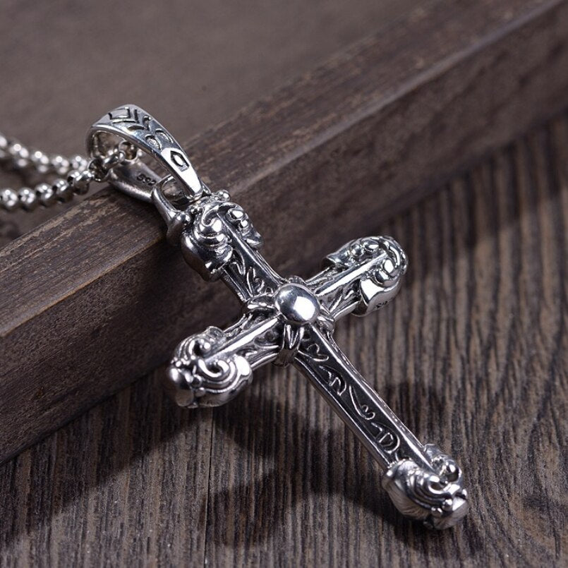 Unibabe Pure Silver Cross Carved Pendant Men Women – Gofaer Finds store!