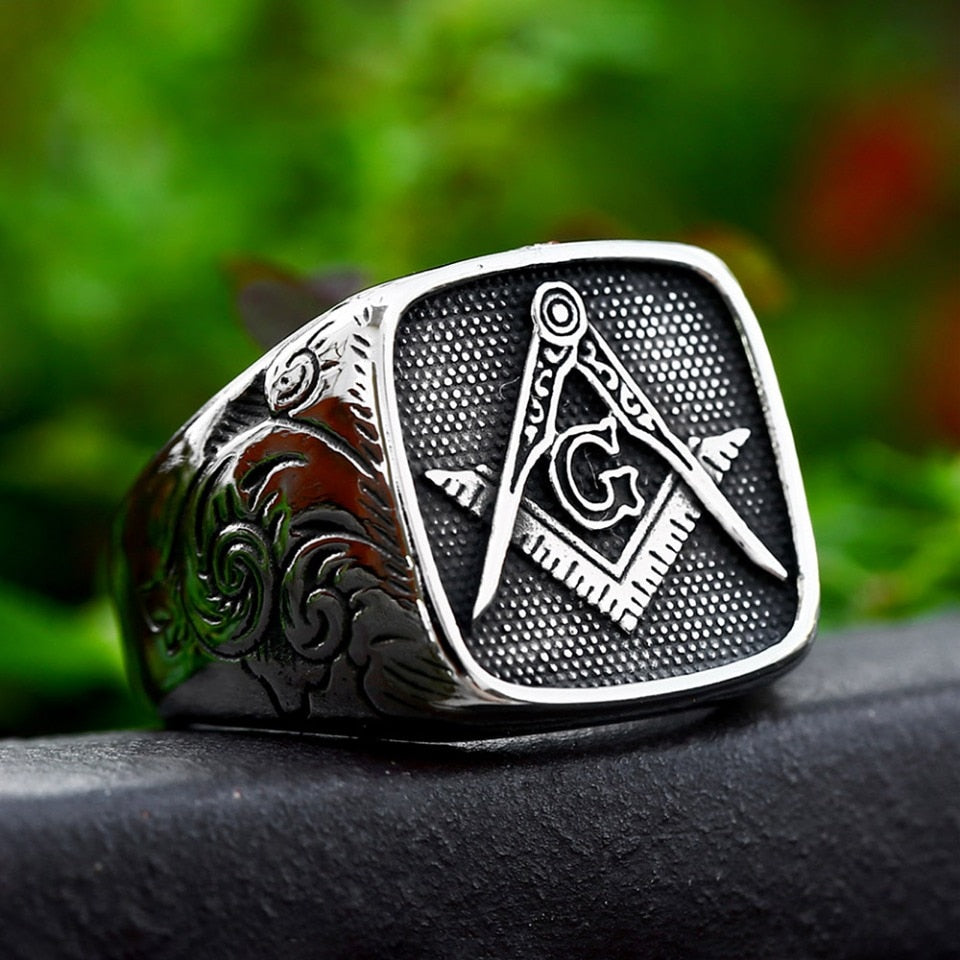 Fashion Vintage 316L Stainless Steel Masonic Rings Punk Hip Hop Religious Amulet Ring