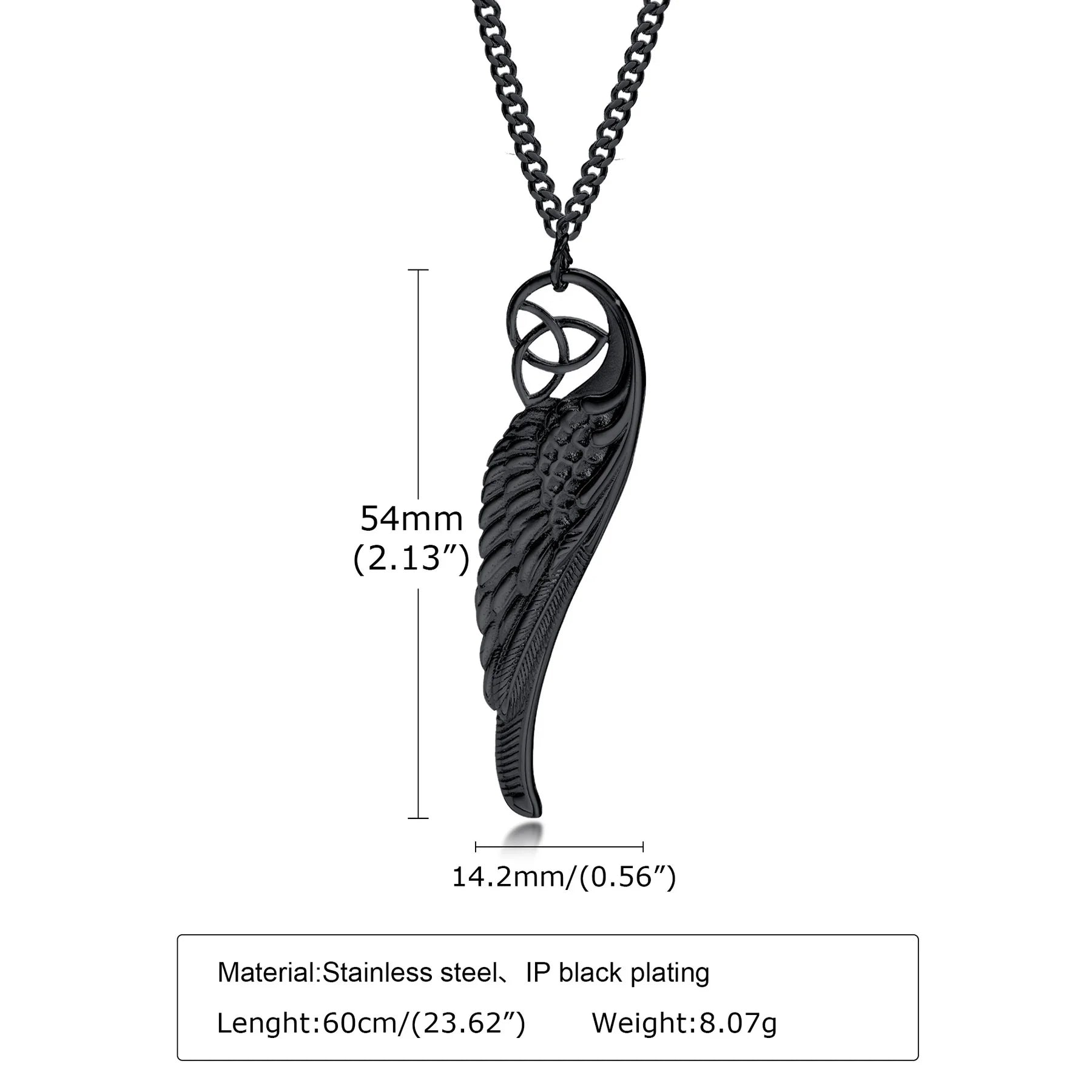 Nordic Viking Celtic Knot Necklaces for Men, Stainless Steel Angel Wing Pendant