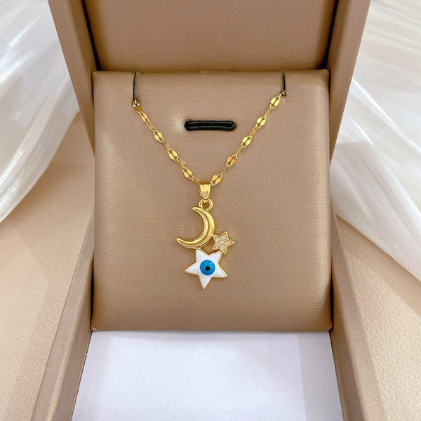 Turkey Blue Devil&#39;s Eye Shaped Star Tassel Pendant Necklace For Women