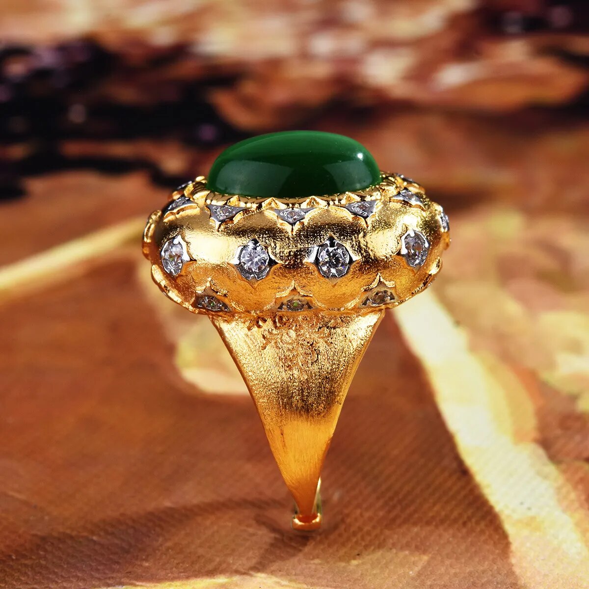 Italian Vintage Jewelry Luxury Artificial High Quality Emerald Green Stone Rings