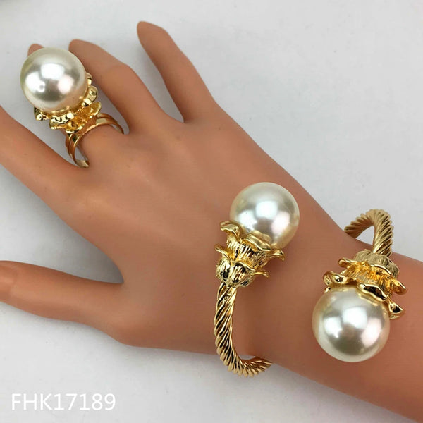 Newest Bangle with Ring Sets  Pearls Bangle Ring for Women