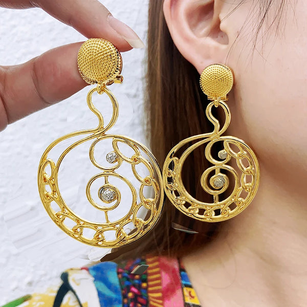 Luxury Large Size  Women Earring Round Shape Hollow Out Earring Bride Weddings Party Gifts