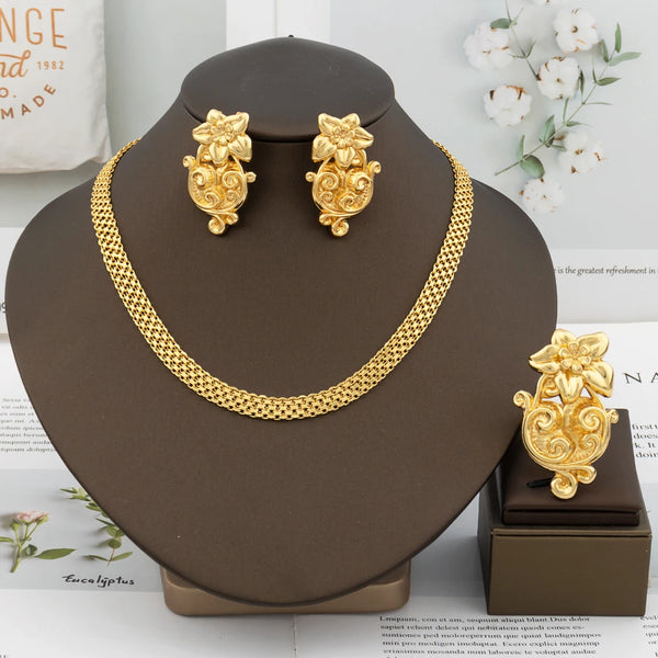 Italy  Gold Plated Chain African Dubai Earrings Necklace Elegant Ring for Women