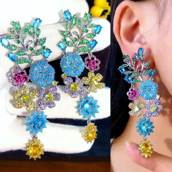 Luxury Flowers Pendant Earrings For Women Girl Daily Party