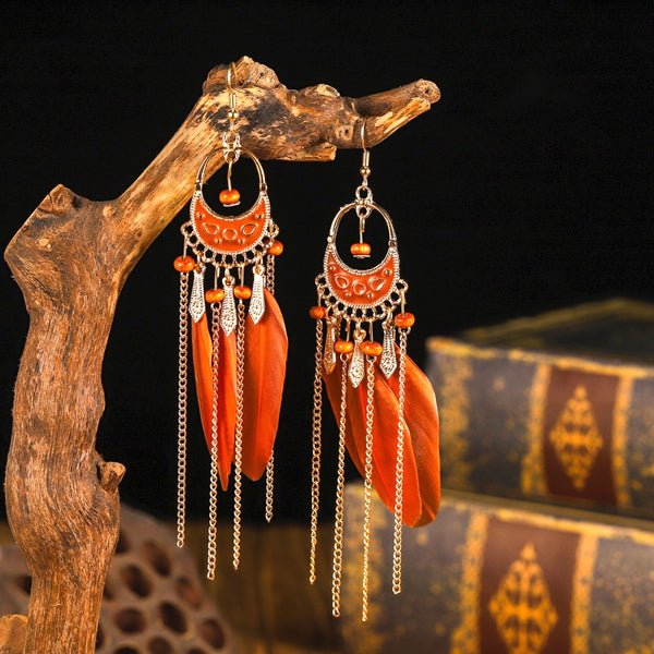 Fashion Long Brown Feather Earrings for Women