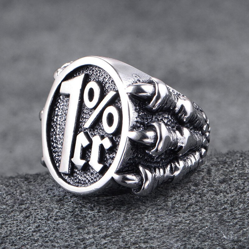 Cool Male 1%er Biker Ring Heavy Metal Stainless Steel Dragon Claw Ring Men