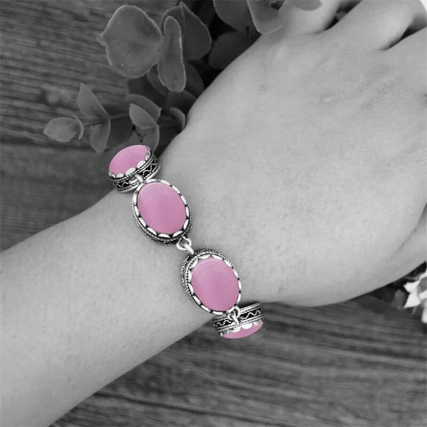 Oval Pink Blue Synthetic Opal Strand Bracelets For Women