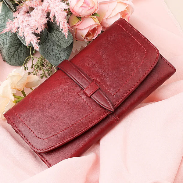 Women's Genuine Leather Wallet Classic Long Wallets with Zipper Coin Purse RFID Blocking Clutch Card Holder