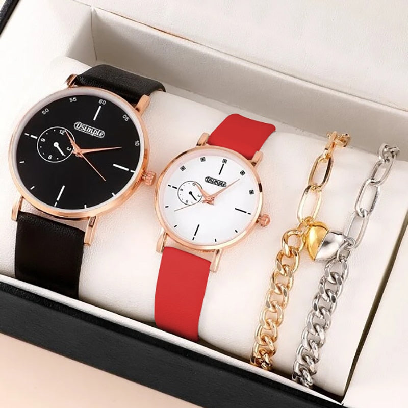 4pcs Set Fashion Simple Lovers Watches Luxury Men Women