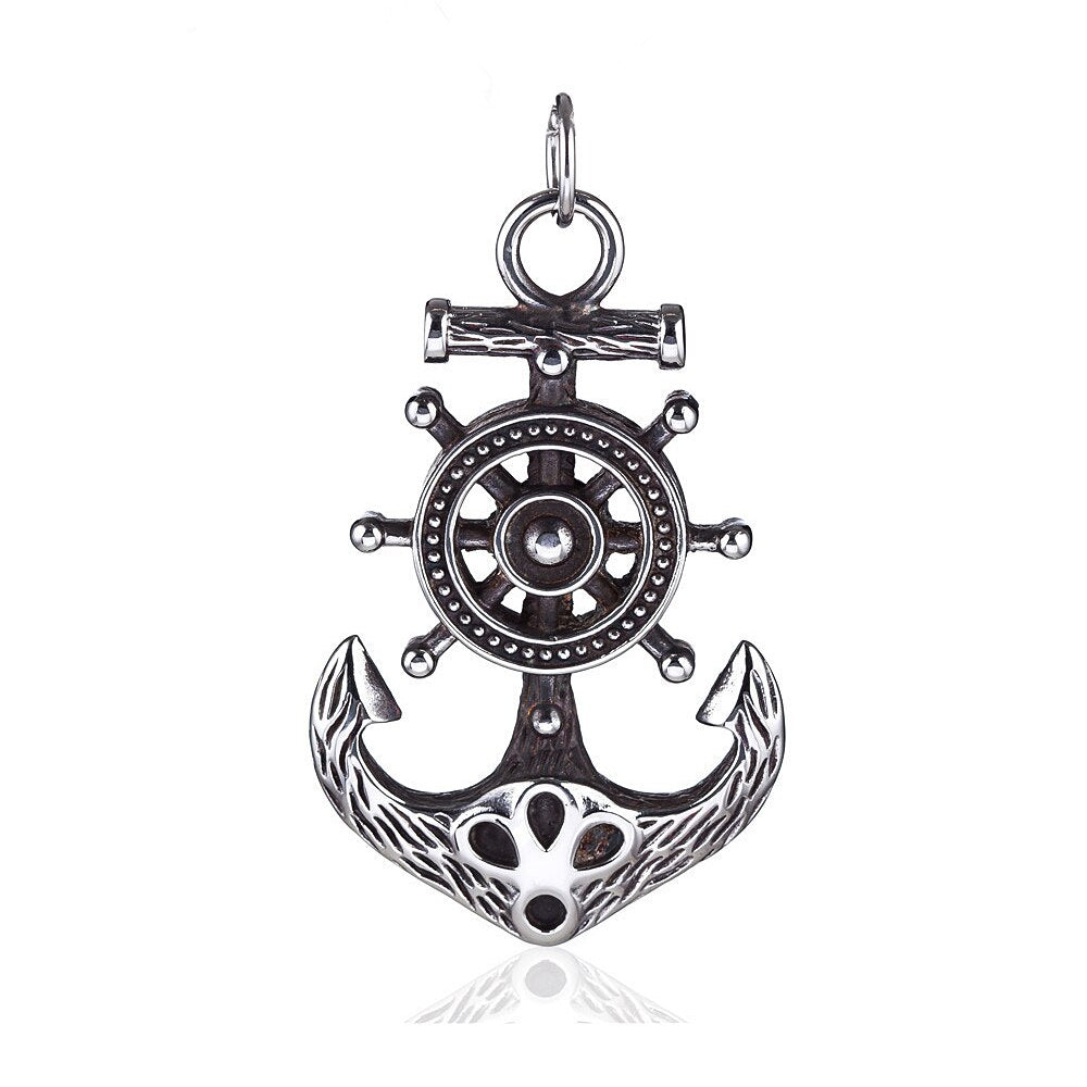 Vintage Viking Compass Pendant Necklace Men's Stainless Steel Viking Anchor Pendant