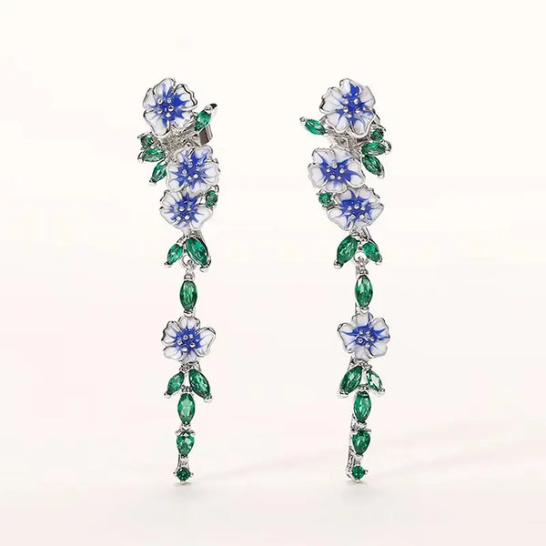 White Flower Green Crystal Stone Drop Earrings Women