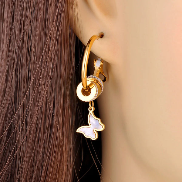 White Crystal Butterfly Heart Star Charm Hoop Earrings For Women