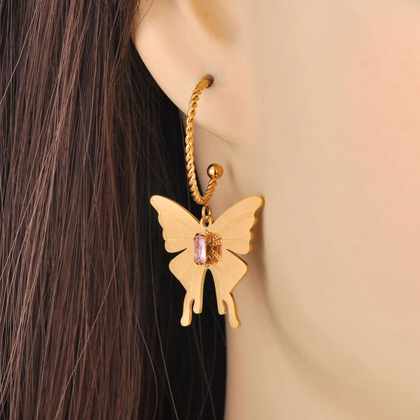 Elegant CZ Crystal Butterfly Animal Earrings For Women