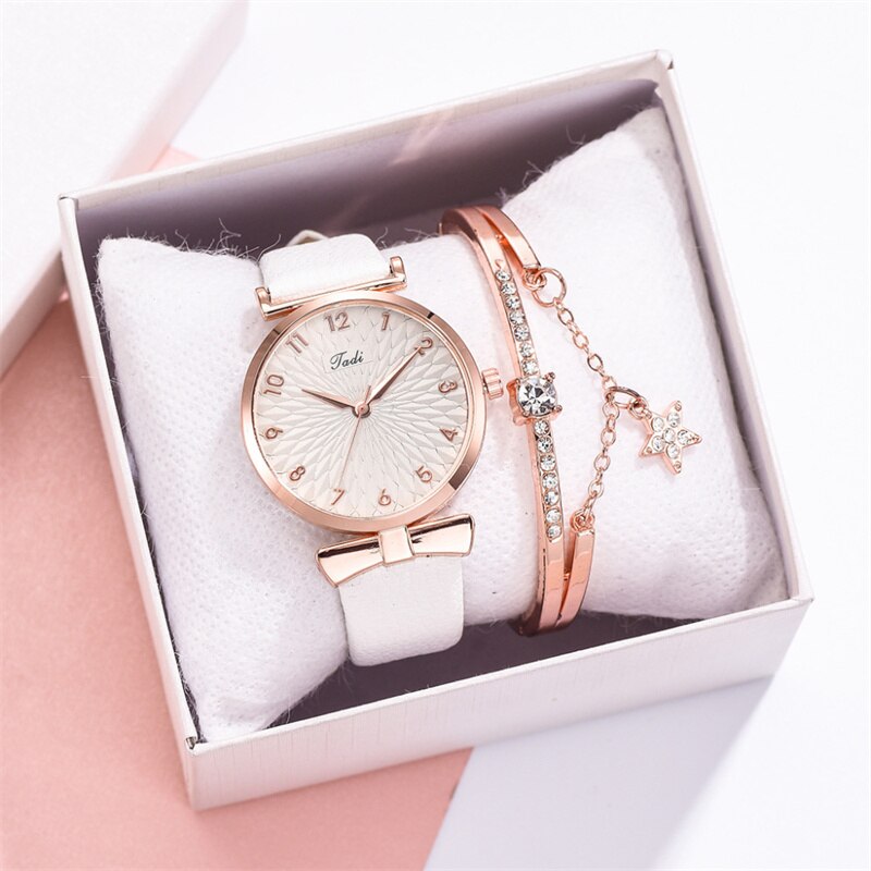 2pcs Set Luxury Women Bracelet Quartz Watches For Women Leather Watch