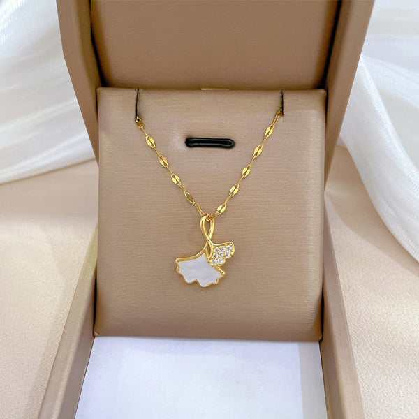 Gold Plated Ginkgo Leaf Flower Pendant Neckalce For Women