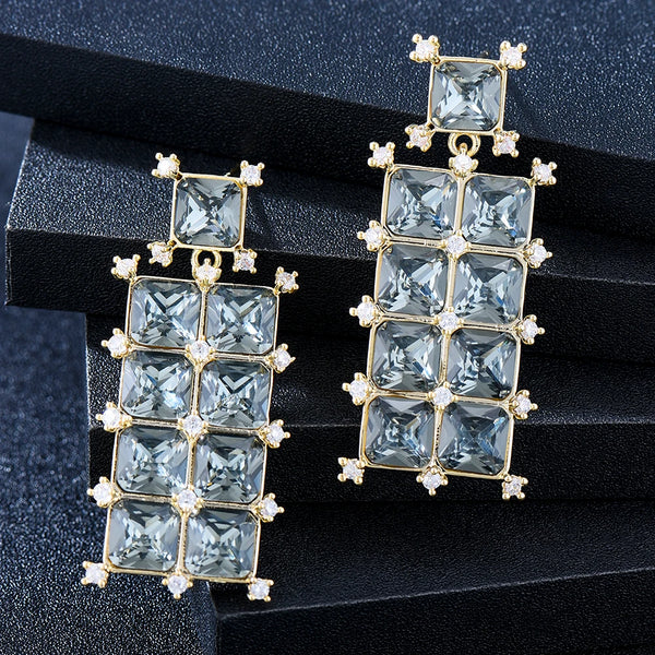 New Luxury Popular Square Earrings Full Mirco Paved Cubic Zircon Naija Wedding Earring