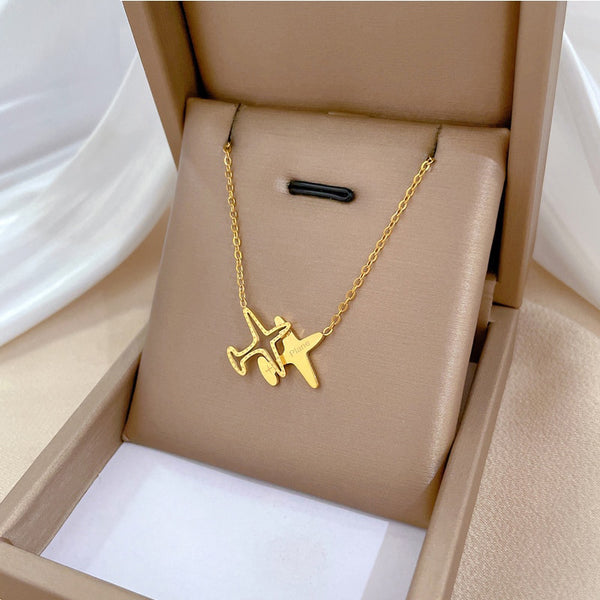 Gold Color Creative Personality Airplane Shaped Pendant Necklace For Women