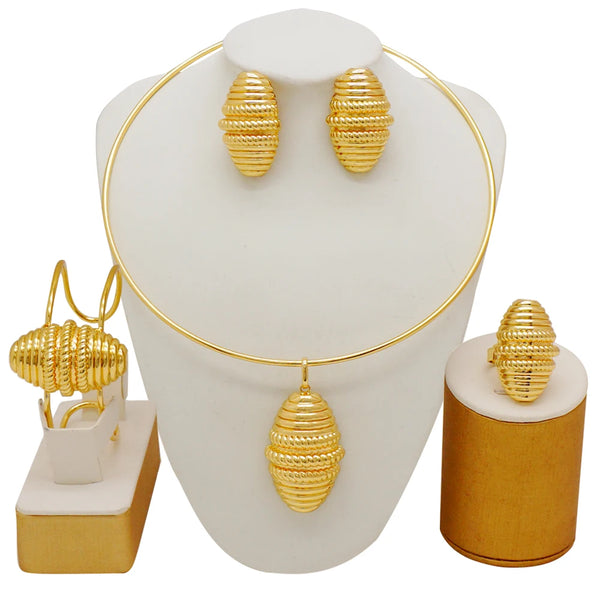 Luxury Dubai Gold Color Jewelry Necklace Bracelet Earring set