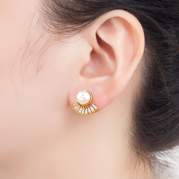 French Light Luxury Gold Color Natural Freshwater Pearl Stud Earrings For Women