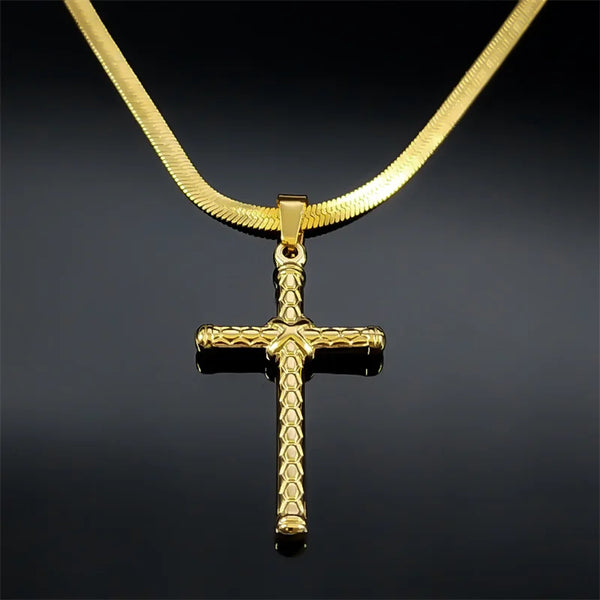 Trendy Jesus Christ Crucifix Cross Pendant Necklace Gold Color Stainless Steel Prayer Chain Necklaces