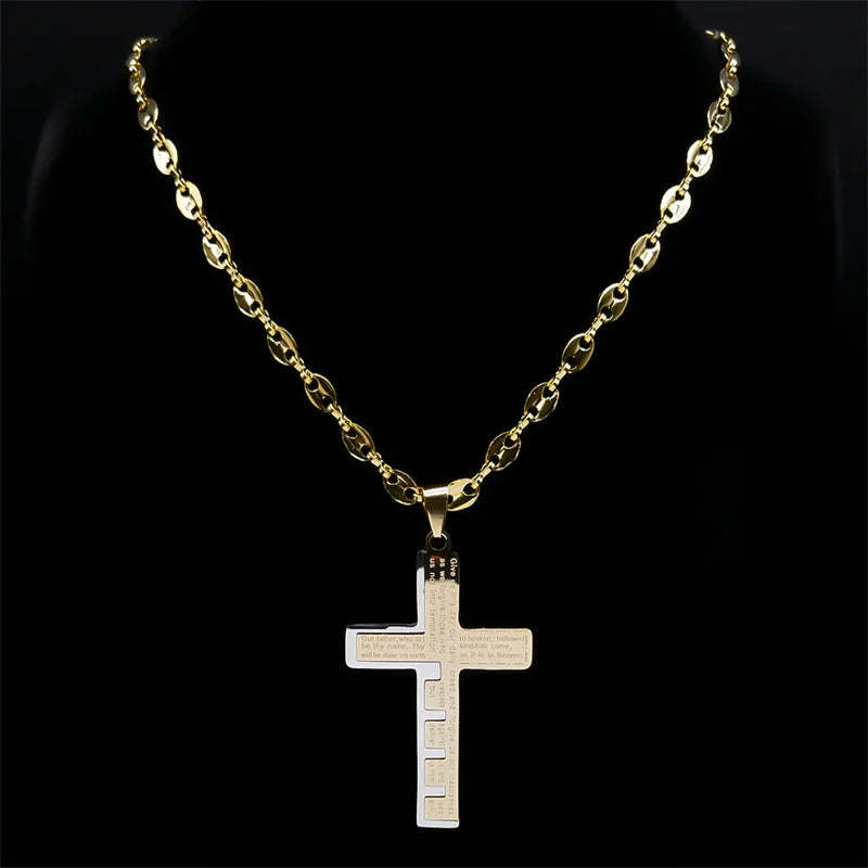 Vintage Christian Bible Cross Pendant Necklace for Men Women